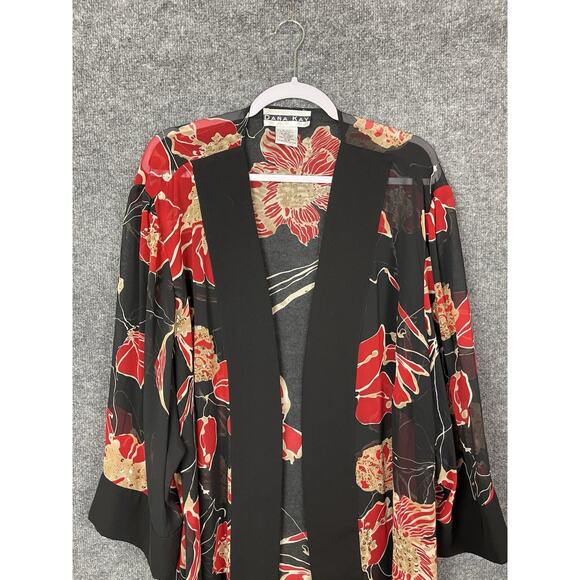 Kimono Duster Black Floral Print Open Front Lightweight OS Boho - Picture 2 of 12